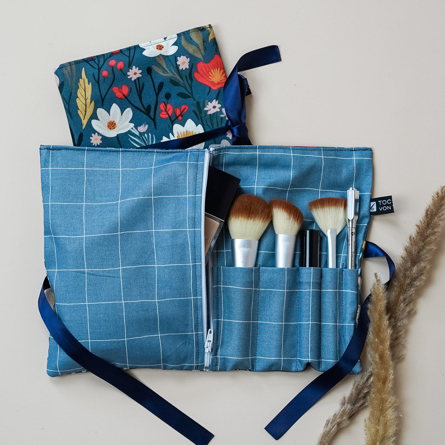 Kosmetiktasche Blau Blumen